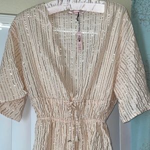 Victorias Secret Romper, beach cover up, cream, ivory with gold SHIMMER XS NWT